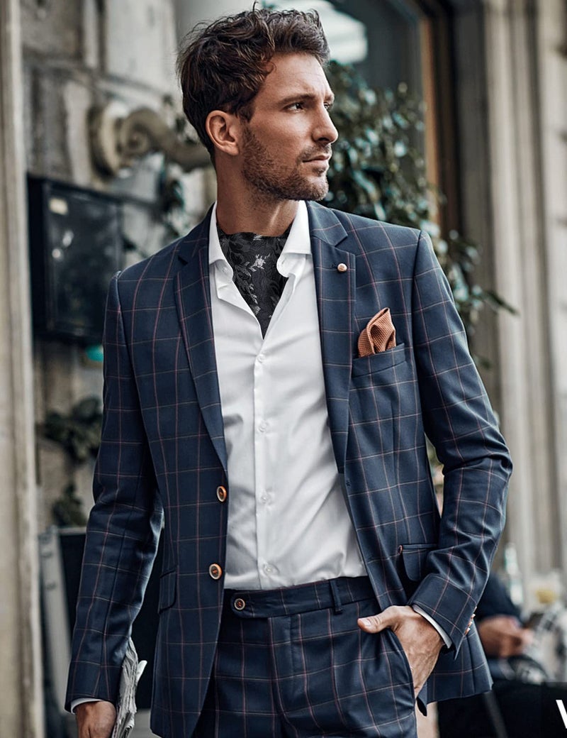 DiBanGu Black Ascot Ties for Men Cravat Tie and Pocket Square Set Jacquard Silk Ascot Paisley Cravat for Men - Image 3